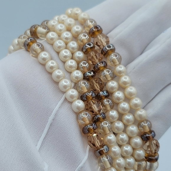 Vintage Necklace Faux Pearl Crystal Necklace #749 - Picture 9 of 9